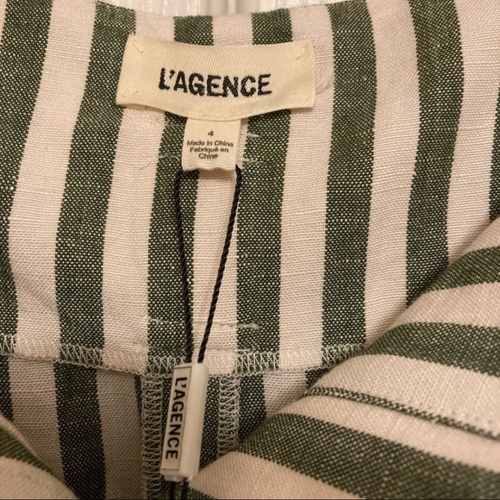 L'AGENCE Alex Linen olive/ivory stripe Shorts - Picture 9 of 9